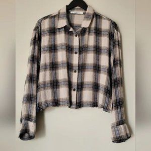 Twik Cropped Madras Plaid Pattern Long Sleeve Button Down